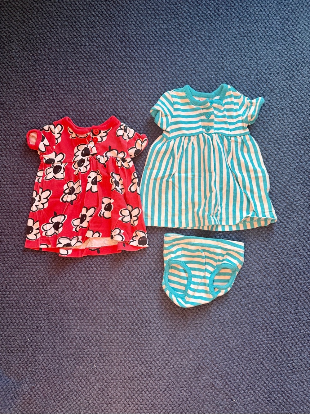 Hanna Andersson Coral Floral Dress & Teal Stripe Dress Set